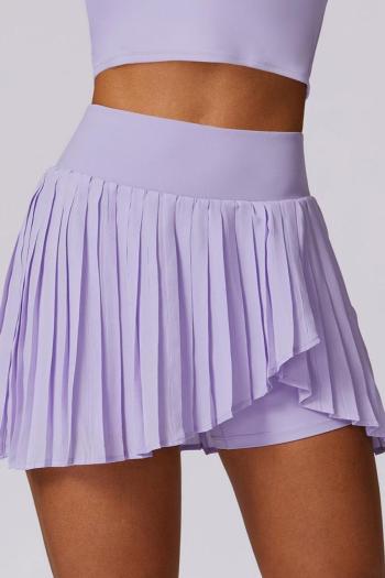sports slight stretch solid pleated two fake pieces fitness mini tennis skirt