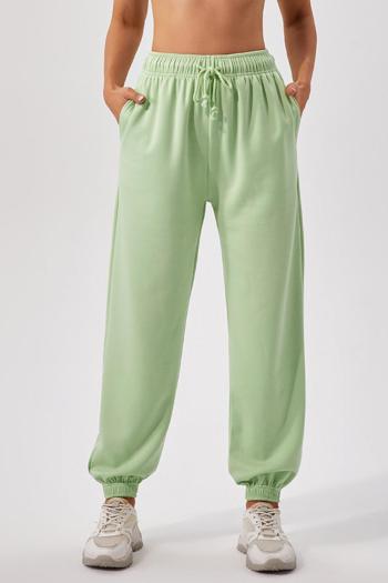 pure color slight stretch pocket loose simple sports jogger pants