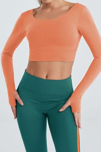 sports slight stretch seamless 3 colors backless long sleeve yoga crop top