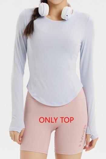 sports slight stretch solid with thumb hole long sleeves top(size run small)