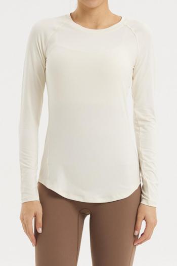 sports slight stretch pure color crew neck long sleeves top(size run small)