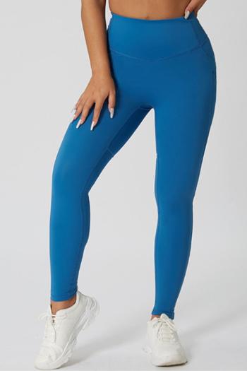 sports high stretch stylish solid color slim pocket high waist yoga pants