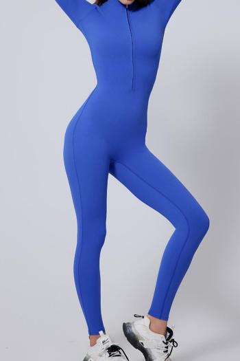 sports high stretch solid color slim zip-up yoga jumpsuit size run small