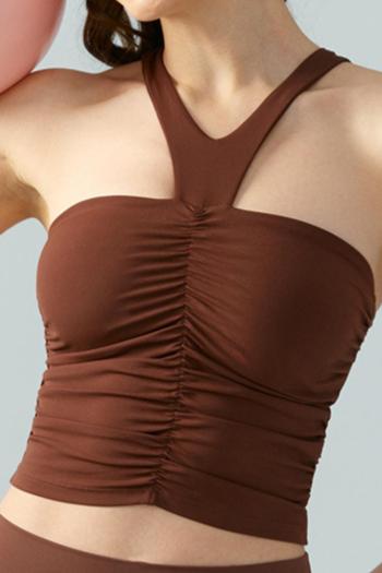 sports stretch v-neck strap bandeau shirring cropped yoga vest size run small