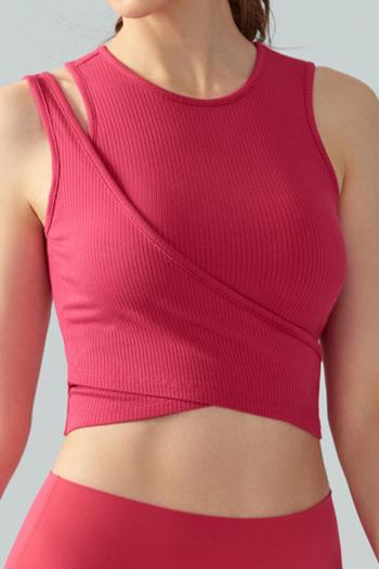 sports stretch solid fake two-piece padded slim yoga vest size run small