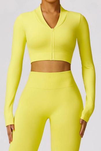 sports slight stretch solid zip-up tight crop all-match yoga top size run small