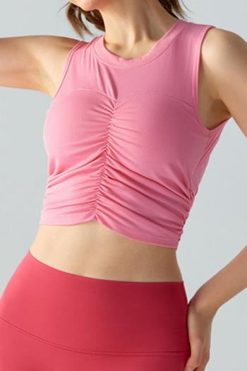 sport stretch padded crew neck shirring backless yoga vest size run small