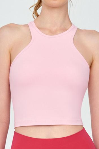 sport stretch solid color strap slim cropped yoga vest size run small
