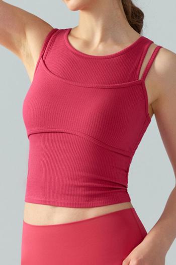 sport stretch padded solid fake two-piece slim cropped yoga vest size run small
