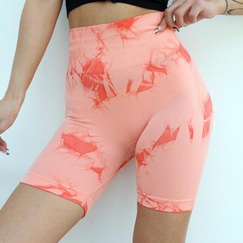 athletic slight stretch tie-dye printed high-waist hip lift yoga shorts