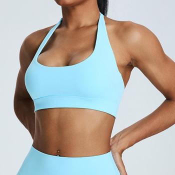 new sports solid color padded halter neck fast-dry slim yoga top