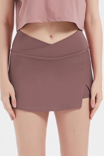 sports high stretch pure color high waist with lined tennis yoga mini skirt