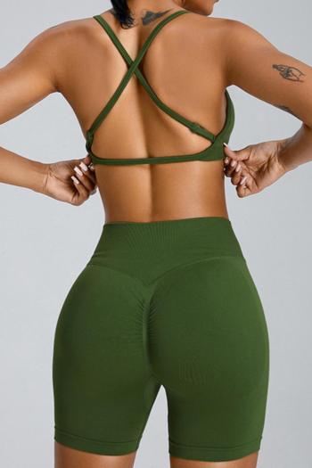 sports slight stretch tight beautiful back with padded yoga shorts set