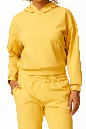 sports high stretch hooded solid color yoga top