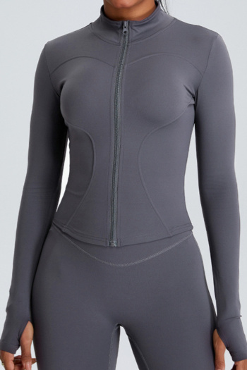 sports stretch solid color stand collar zip-up slim yoga jackets