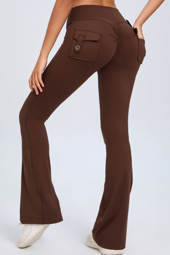 sports high stretch 10 color solid shirring high waist hip lift yoga flared pants