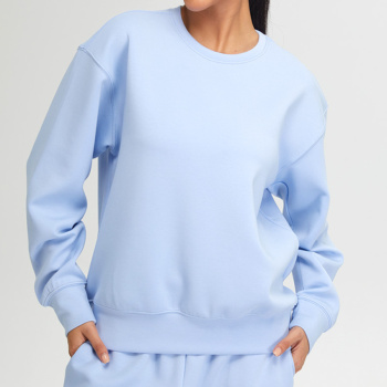 sports slight stretch pure color crew neck loose sweatshirts