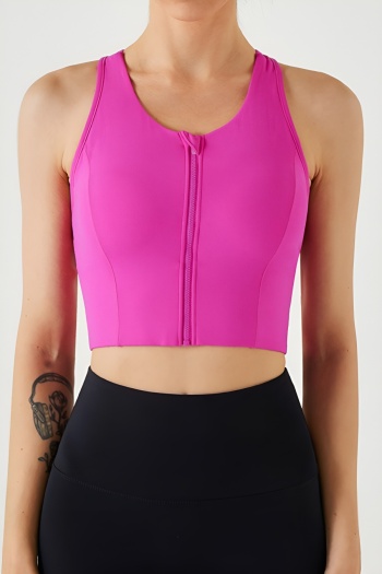 sports plus size slight stretch 4 colors padded zip-up yoga fitness crop vest