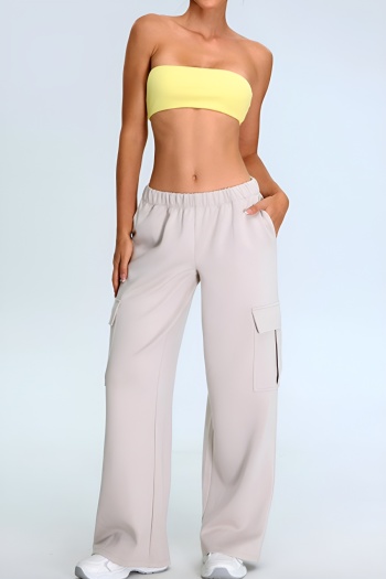 sexy slight stretch with padded crop tube top yoga straight pants set #1