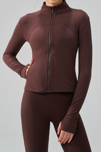 sport stretch 6-colors slim thumb hole zip-up yoga top size run small
