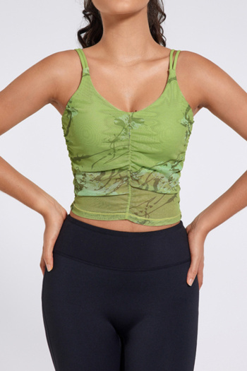 sports slight stretch mesh printing with padded pleated yoga vest size run small