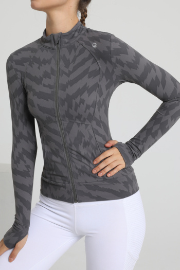 sports high stretch digital printing zip-up backless yoga cycling slim outerwear