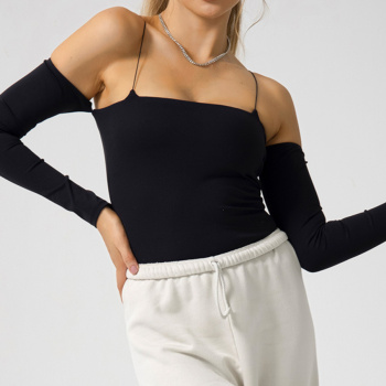 sports slight stretch solid color slim fit breathable sling yoga top