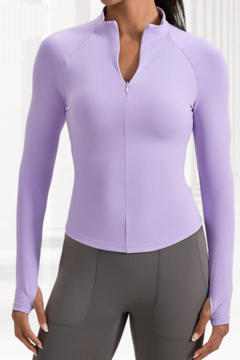 sports plus size high stretch thumb hole slim quick dry with zip-up yoga top