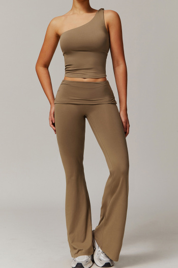 sports high stretch one-shoulder vest pants set with padded size run small