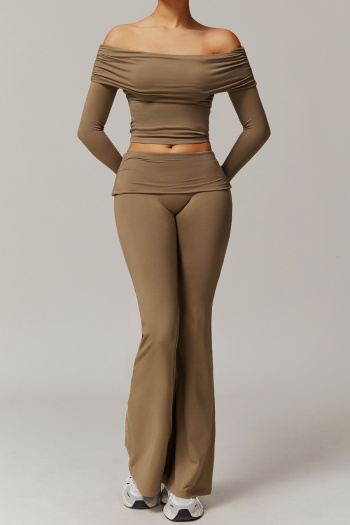 sports high stretch off shoulder top pants set with padded size run small
