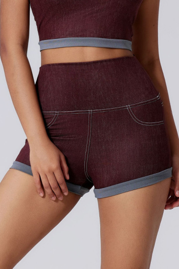 sports high stretch imitation denim print high waist quick dry tight yoga shorts