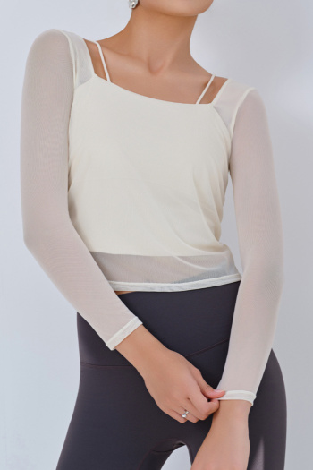 sports slight stretch fake two-piece set yoga top with padded size run small