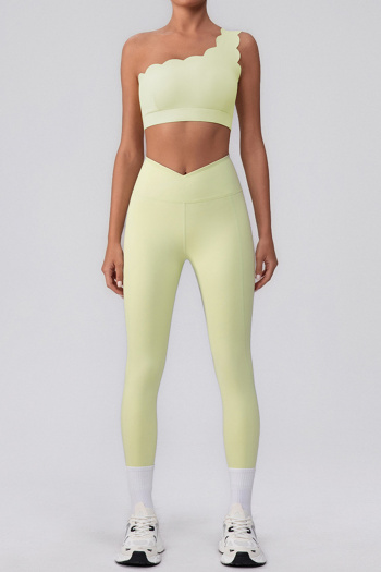 sports high stretch solid one shoulder tight vest  yoga pants set with padded