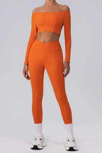 sports high stretch solid off-shoulder tight top  yoga pants set with padded