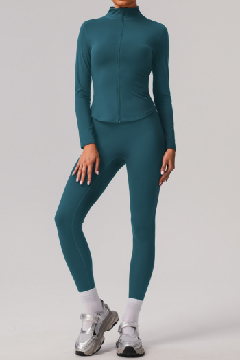 sports high stretch solid color breathable zip-up yoga pants sets