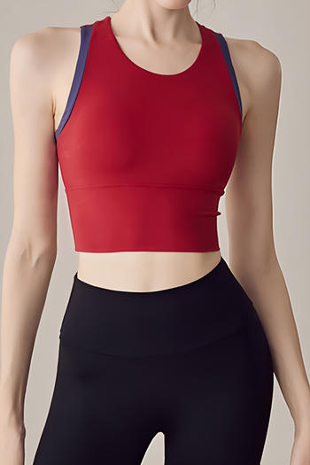 sports high stretch color-block padded yoga fitness crop vest