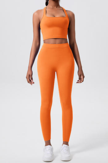 sports high stretch solid color square neck yoga pants sets