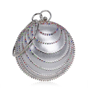 Two color tassel multicolor rhinestone metal chain clutches bag
