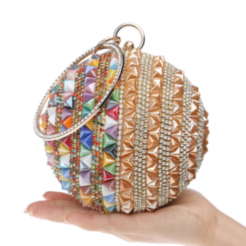 Rhinestone two color contrast color metal chain crossbody clutches bag