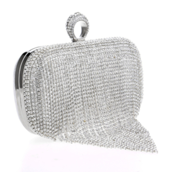 Five color rectangle rhinestone solid color tassel clutches bag