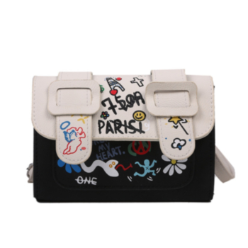 Four color graffiti contrast color PU magnetic button ajustable crossbody bag