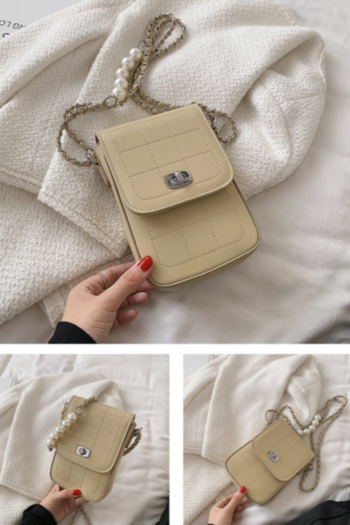 Four color quilted pearl metal chain lock button crossbody bag