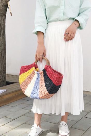 Summer new style round ring multicolor straw handbag