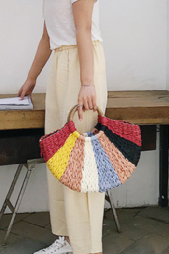 Summer new style round ring multicolor straw handbag