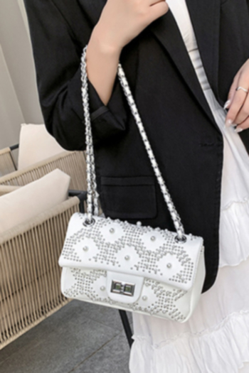 Four color pearl personality rivets PU lock button metal chain shoulder bag