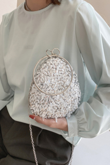 Four color beaded sequins metal chain round ring crossbody handbag