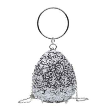 Four color beaded sequins metal chain round ring crossbody handbag