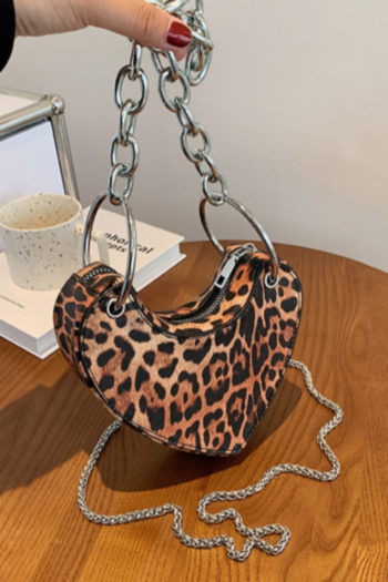 Three color metal chain PU leopard batch printing zip-up crossbody handbag