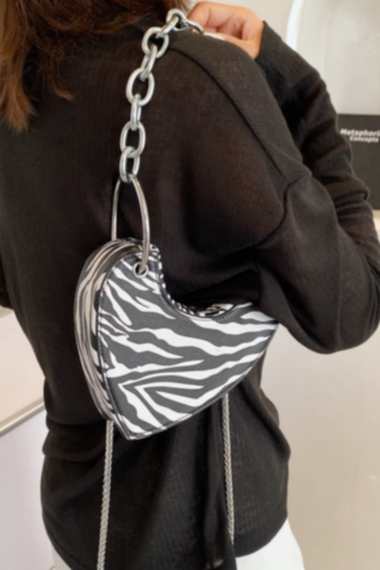 Metal chain PU zebra batch printing zip-up crossbody handbag