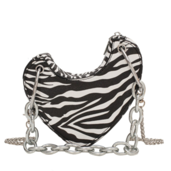 Metal chain PU zebra batch printing zip-up crossbody handbag